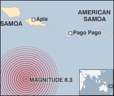 Location of Samoa earthquake (Map from the website of news.bbc.co.uk)