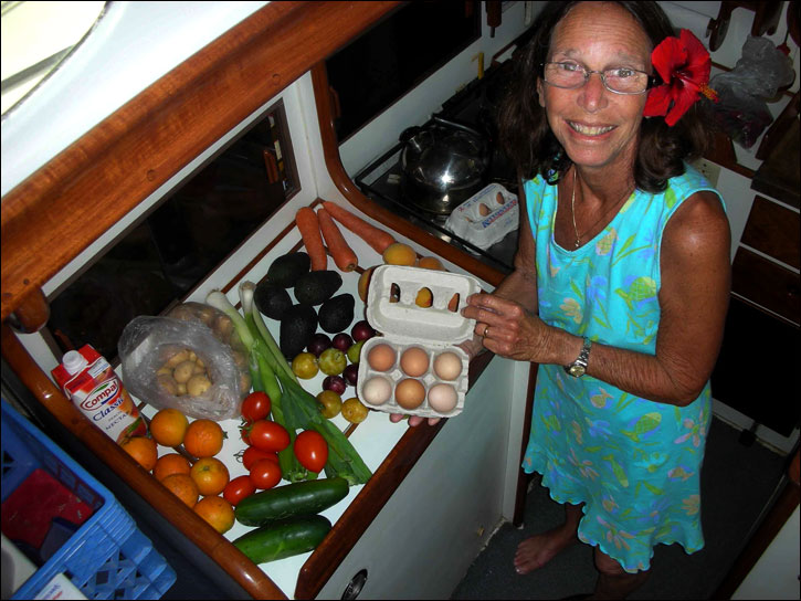Pam Wall provisioning in KANDARIK's galley for passage